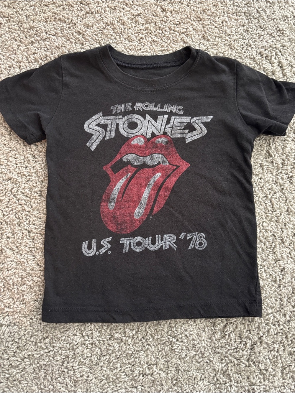 The Rolling Stones Black Kids Tee with Red Tongue Graphic